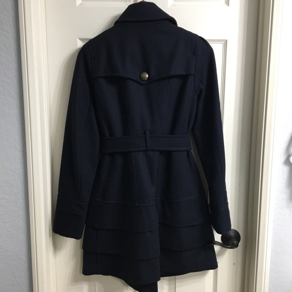 Express Navy Ruffled Pea Coat - Picture 4 of 8
